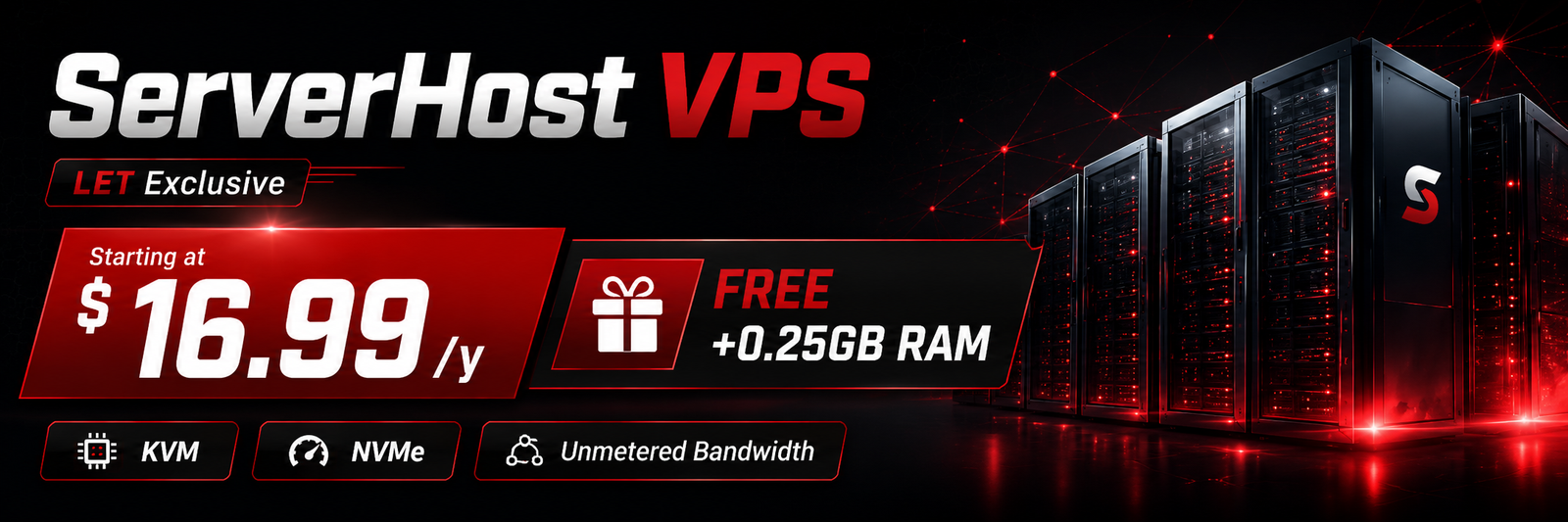 图片[1]-ServerHost VPS – 优惠起价 16.99 美元/年 + LET 独家免费 RAM 升级-百变无痕